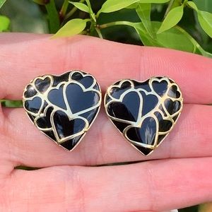14k Gold Black Onyx Cut-Out Hearts ♥️ Shaped Studs